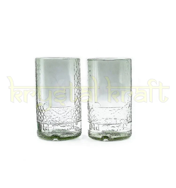 Recycled bar tumblers from Old Monk bottles alcohol bottle glasses eco conscious design