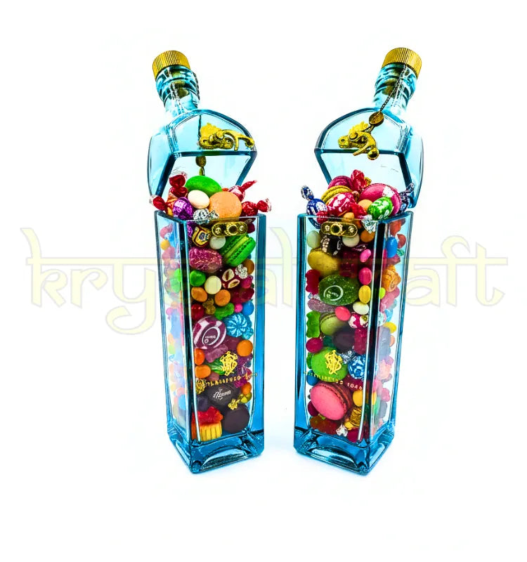 Handcrafted upcycled bottle jar set made from recycled liquor bottles