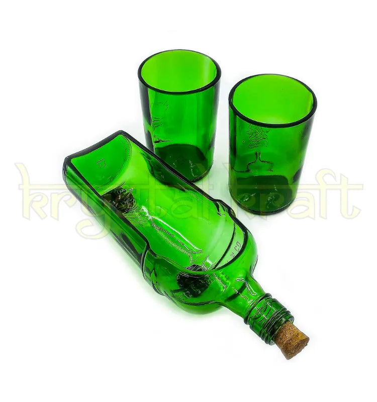 Recycled Tanqueray glass platter and two handmade drinking glasses
