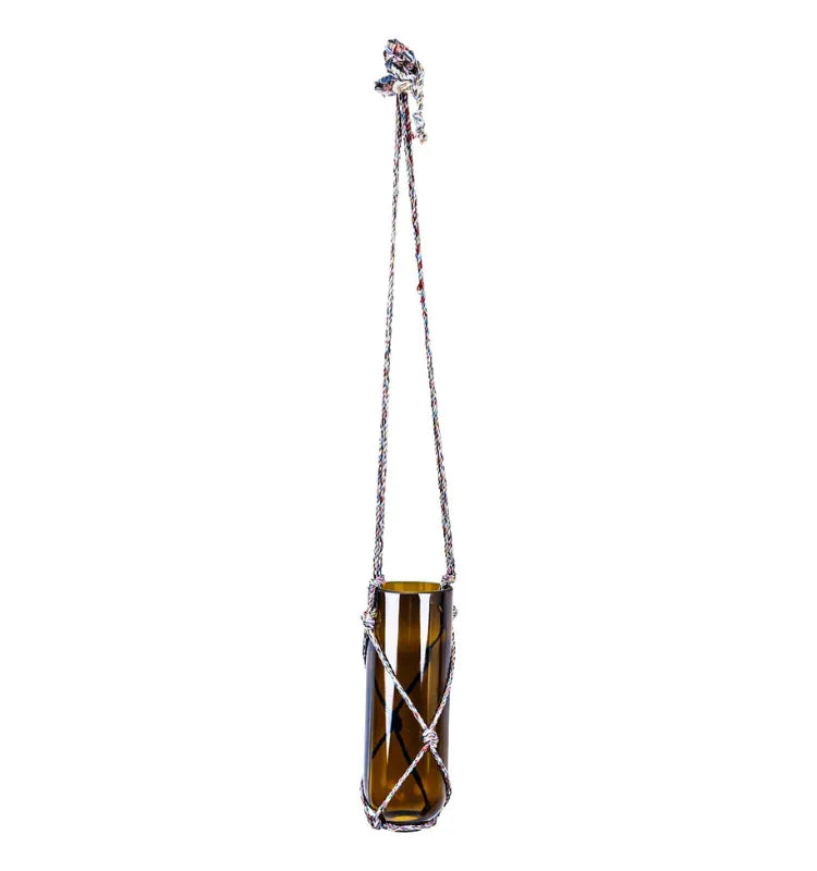 Eco-friendly recycled glass bottle hanging planter in Sula Green, perfect for balcony, kitchen, and indoor home décor.