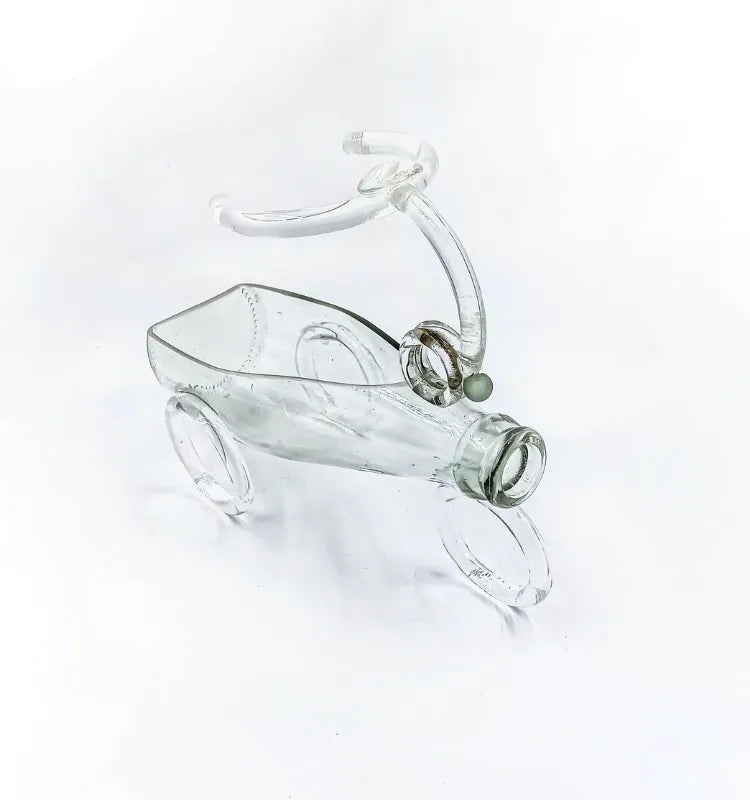 Recycled glass planter holder in vintage Bloom Buggy style, three wheels for stability
