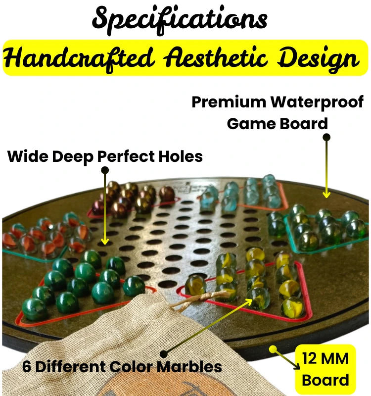 “Round Wooden Chinese Checkers Board 16 Inch with Storage Bag”