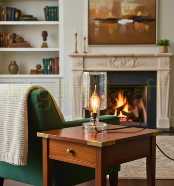 Royal Ranthambore Table Top Glass Bottle Lamp by Krystal Kraft — a handmade eco-friendly bottle lamp crafted from recycled glass, featuring warm LED or candle lighting. Perfect sustainable home décor and festive lighting for living rooms, weddings, and gifting.