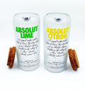 Upcycled Absolut Lime and Citron jars retaining iconic branding, handcrafted with precision to combine sustainability, style, and everyday functionality.