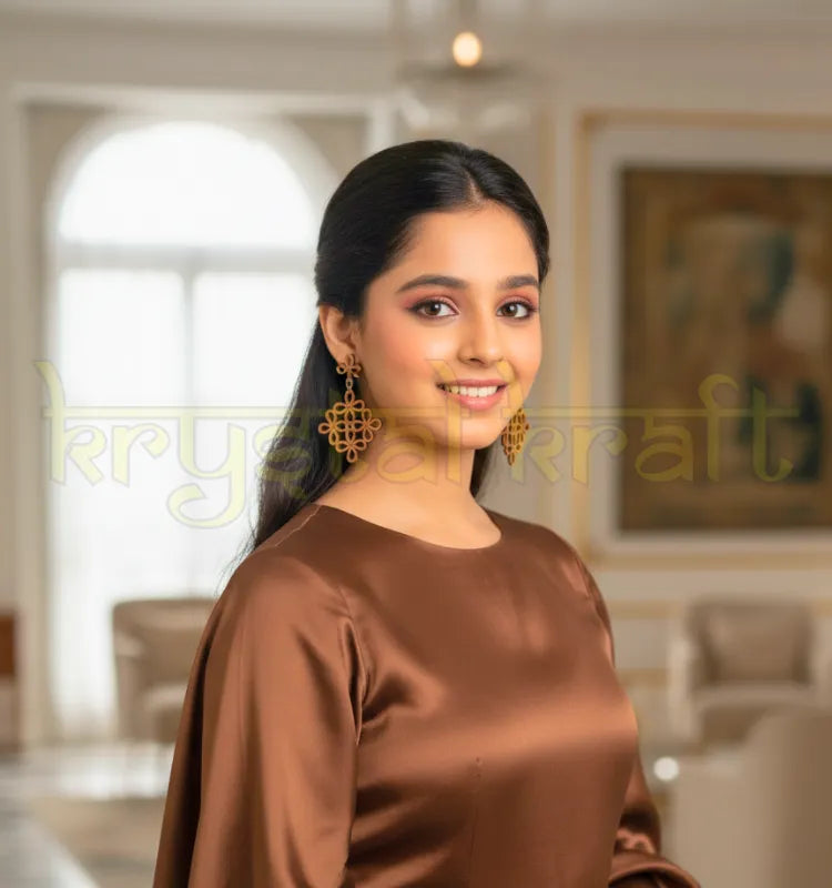 Handmade brown and white sustainable paper quilling earrings set of 2 by Krystal Kraft, ring-style artistic quilled design