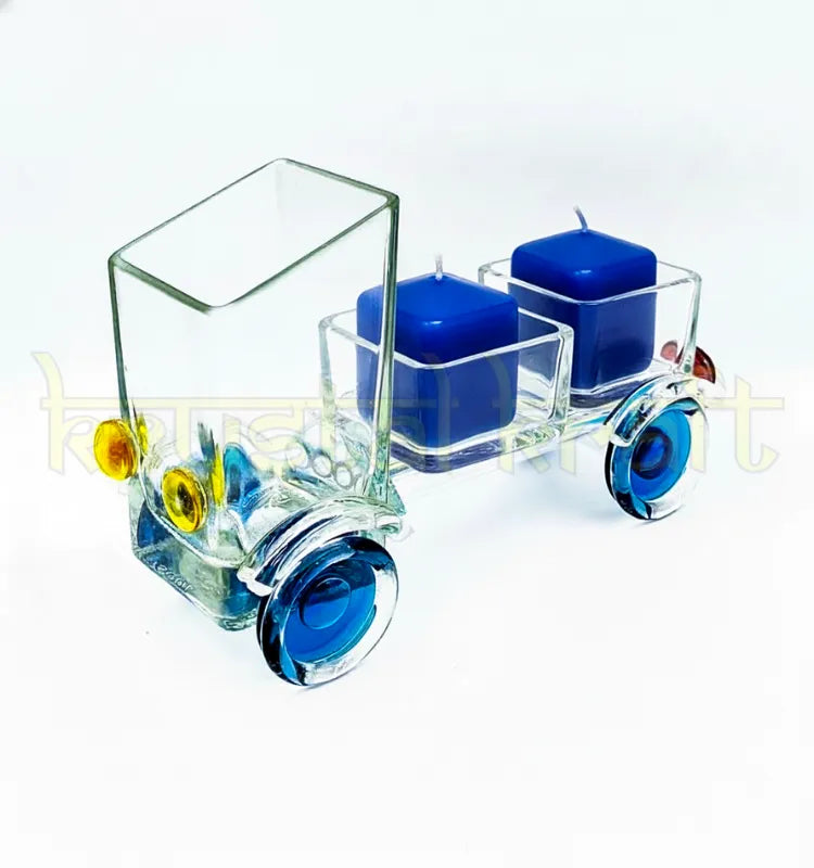 Sustainable upcycled glass tempo décor crafted from Johnnie Walker bottles by Krystal Kraft, blending eco-friendly design and sophistication for use as a serving tray, candleholder, or centerpiece.