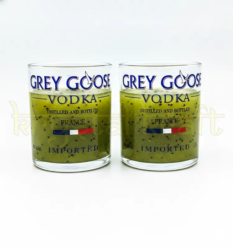 Handcrafted short glasses made from original Grey Goose bottles with frosted finish.