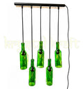 Sustainable Krystal Kraft bottle chandelier crafted from recycled glass bottles.