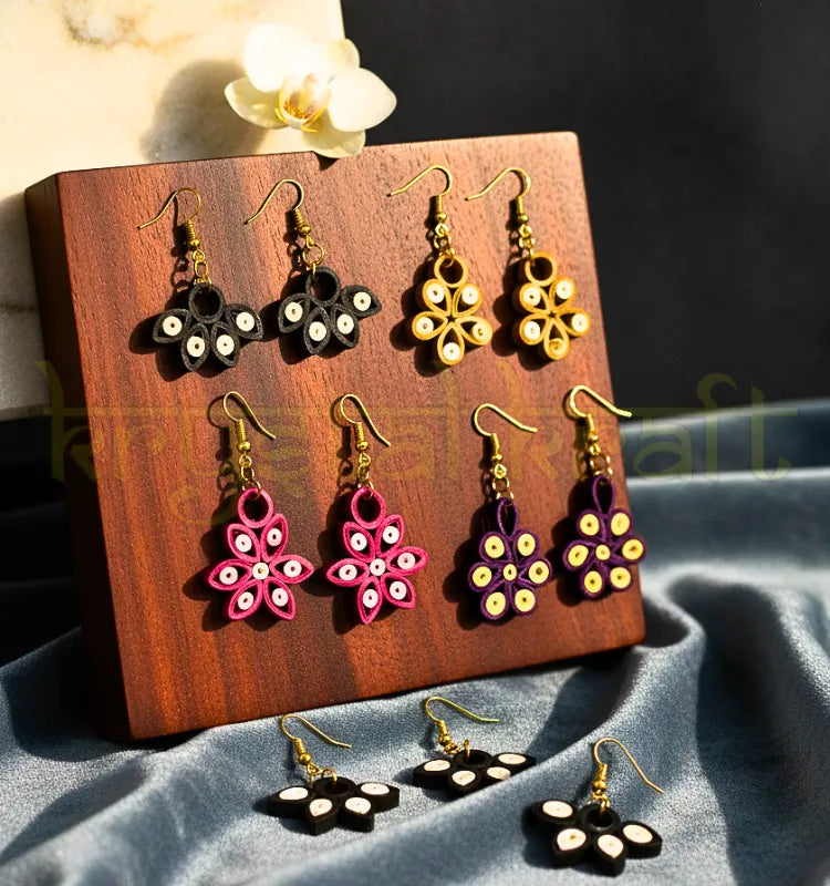 "Handmade multicolor paper quilling earrings set of 5 by Krystal Kraft crafted by artist Farisa Merchant"