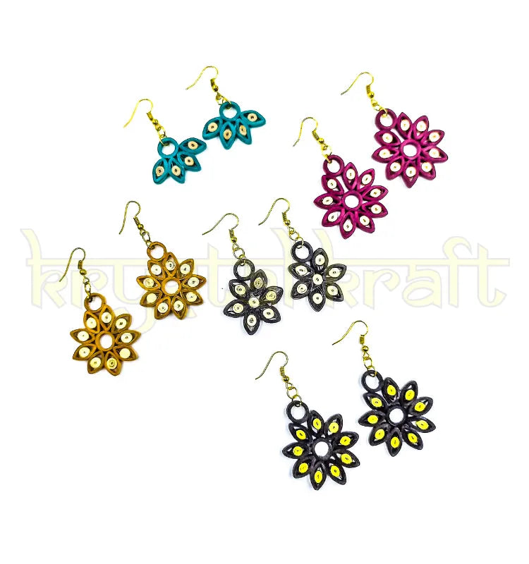 "Colorful sustainable paper quilling jhumka and stud earrings set, lightweight handmade Indian artisan jewelry"