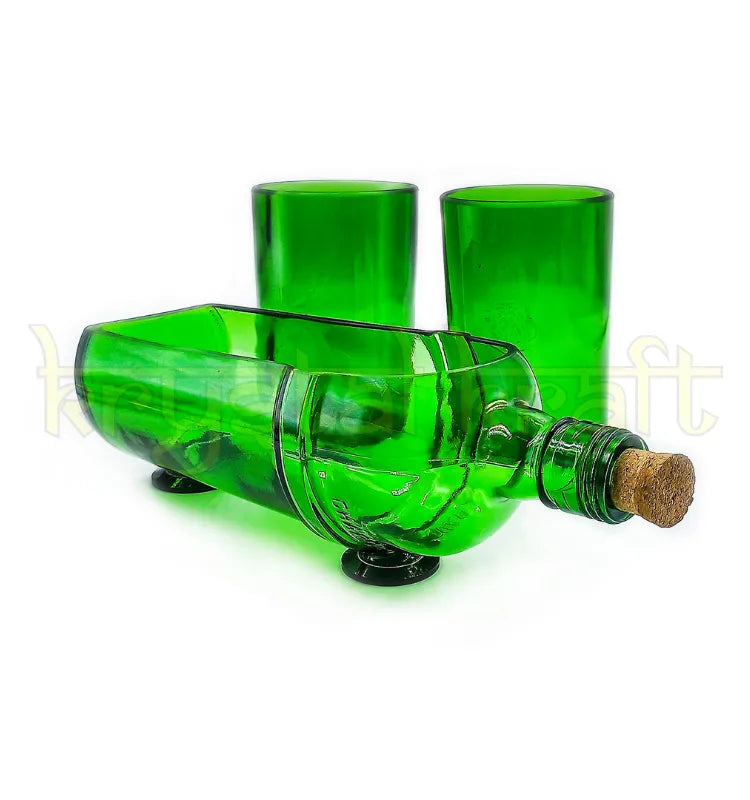 Sustainable upcycled Tanqueray green glass set for home bar use