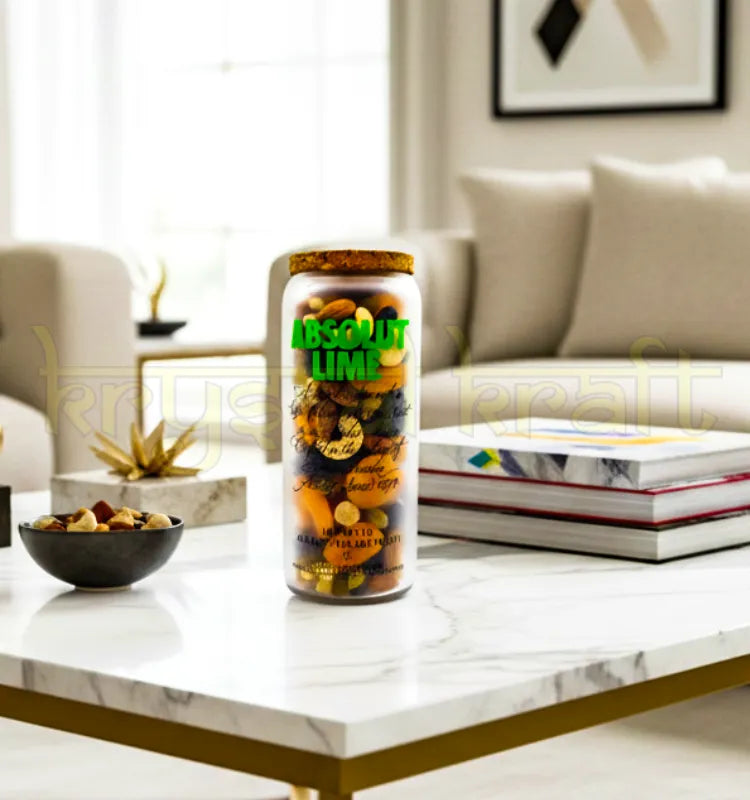 Handcrafted upcycled Absolut Lime jars made from original bottles, featuring sleek green branding and polished finish—perfect for eco-friendly home decor or storage.