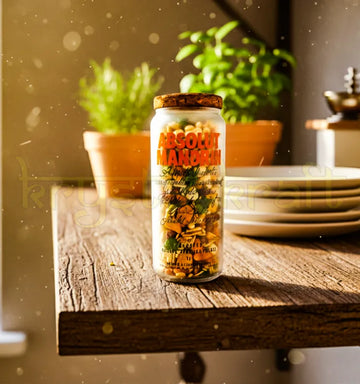 Handcrafted upcycled Absolut Mandrin jar made from original bottle, featuring orange branding and polished finish—perfect for eco-friendly home decor or storage.