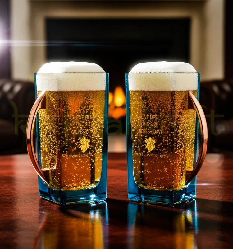 Close-up of a handcrafted upcycled Blue Label glass mug by Krystal Kraft, made from repurposed whisky bottles, polished for a smooth eco-friendly finish.