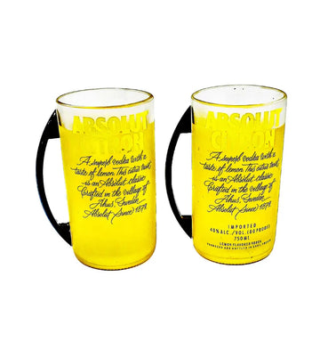Eco-conscious upcycled Absolute Citron glass mug set handcrafted from recycled bottles for sustainable living