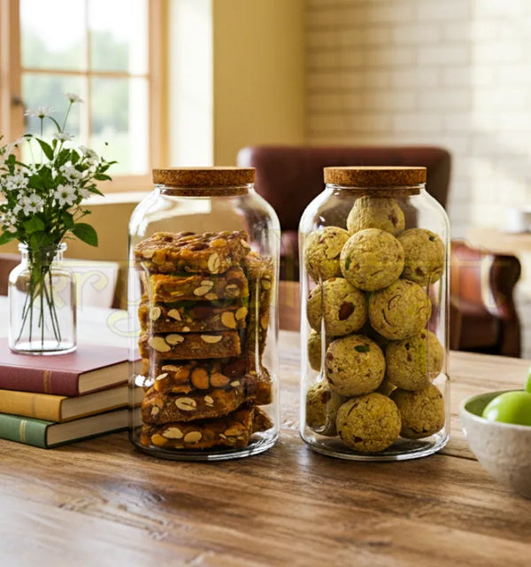 Set of two handcrafted upcycled Glenlivet whisky jars made from original 2L bottles, featuring smooth polished glass and preserved branding for elegant home decor.