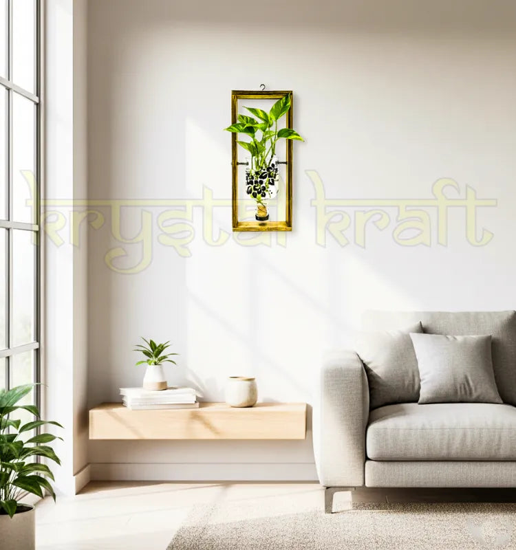 A beautifully handcrafted hanging wall planter made from an upcycled Greater Than Gin bottle with a vibrant floral print, mounted on a rustic wooden frame — perfect for indoor or balcony decor.