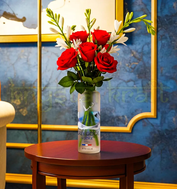 Elegant Grey Goose upcycled glass bottle vase for modern home décor.