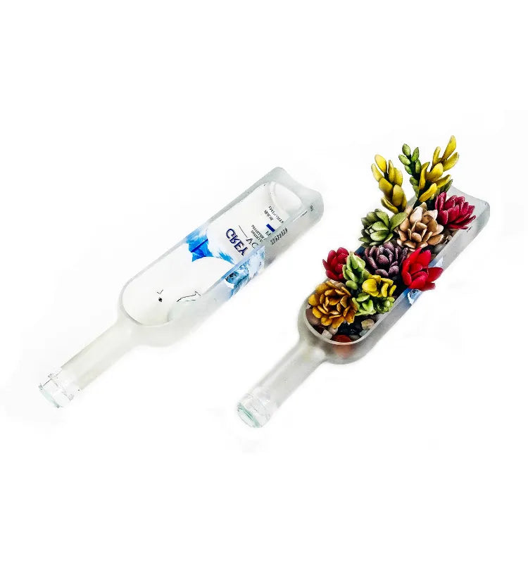 Eco-friendly Grey Goose upcycled glass bottle table top planter