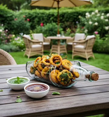 A handcrafted serving platter made from an authentic upcycled Imperial Blue 2-liter bottle, featuring its signature blue color and smooth finish—perfect for serving snacks or appetizers sustainably.