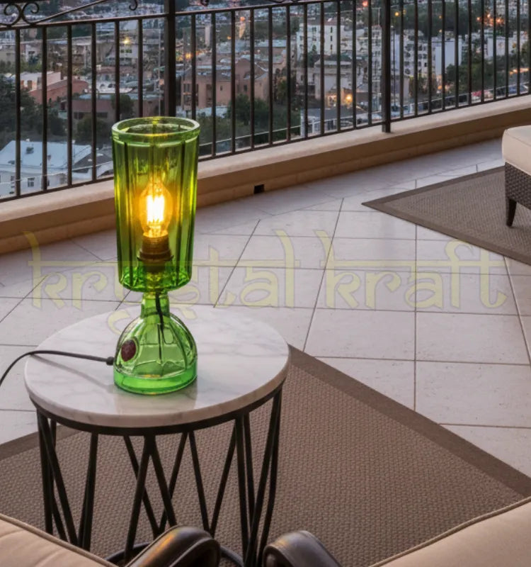Handcrafted upcycled Tanqueray glass bottle table lamp decorative lighting.