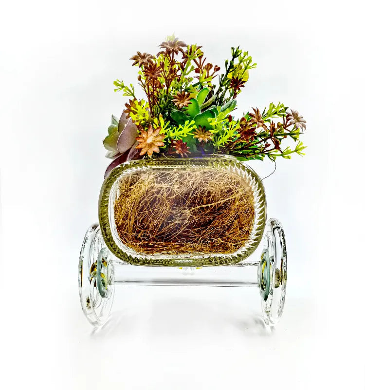 Upcycled waste glass bottle planter with royal crown design