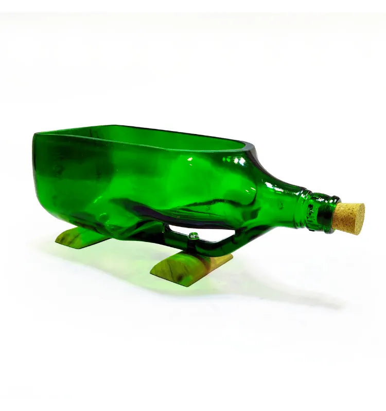 Krystal Kraft green bottle planter with roots in water for propagation