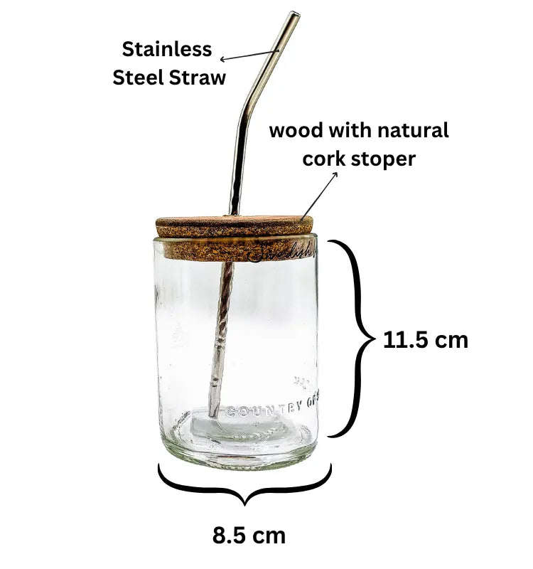 Close-up of eco-friendly Absolut glass sipper showing smooth rim and steel straw