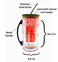 Close-up of riveted metal handle on recycled Absolut Grapefruit glass mug