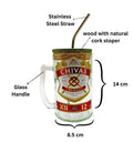 Close-up of hand-fused glass handle on upcycled Chivas Regal whisky bottle mug