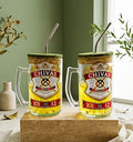 Set of 2 upcycled Chivas Regal bottle mugs with glass handles and sipper lids