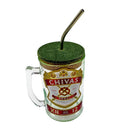 Hand holding upcycled Chivas Regal bottle mug with coffee, eco-friendly drinkware