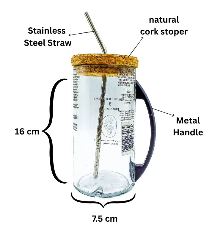 Eco-friendly Ciroc bottle mug showing 600ml capacity and sipper lid close-up