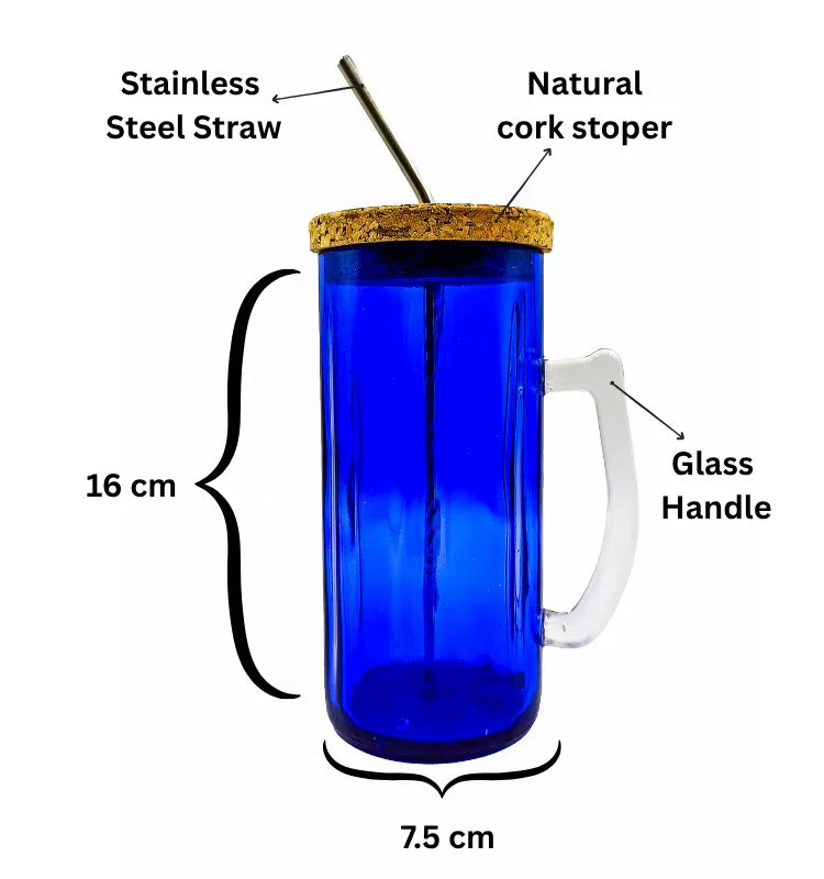 Eco friendly glass sipper with stainless steel straw close-up detail