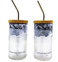 Iced drink in sustainable upcycled Grey Goose glass tumbler with stainless steel straw