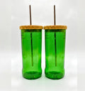 Handmade upcycled glass sipper with leak-resistant lid from recycled whisky bottle