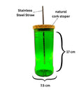 Person drinking water from a handcrafted upcycled whisky bottle glass sipper, sustainable drinkware
