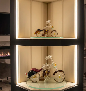 “Upcycled elegance artwork by Krystal Kraft artist Raees Ahmed Merchant, handcrafted recycled glass bottle art made sustainably in India.”  