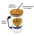 Close-up of the spill-proof sipper lid on the upcycled Royal Ranthambore glass mug