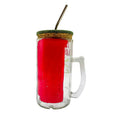 Smooth polished glass handle on handcrafted upcycled Absolut Raspberri mug