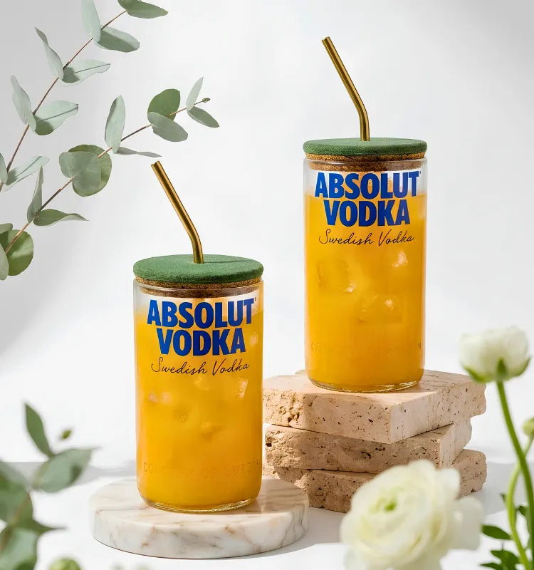 Upcycled Absolut sipper set of 2 handcrafted recycled glass tumblers